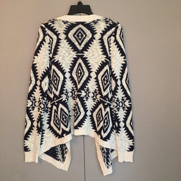 Arizona Jean Co Women Ivory/Blue Open Front Knit Cardigan Sweater Size Medium - Picture 8 of 11